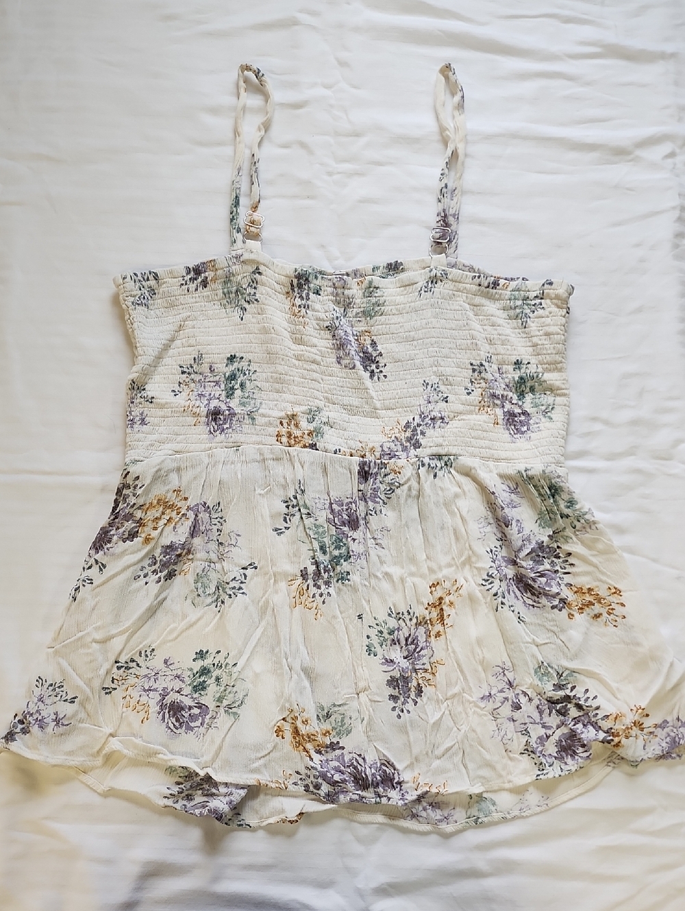 Maurices Babydoll Tank Top Floral Print Smocked White Sz XL - Picture 5 of 5
